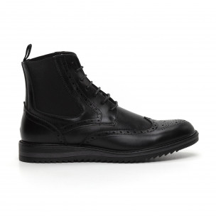 Ghete elegante de bărbați negre Brogue - FASHIONMIX.RO Ghete elegante de bărbați negre Brogue