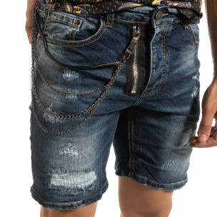 Bermude de blugi pentru bărbați cu rupturi și lanț - FASHIONMIX.RO Bermude de blugi pentru bărbați cu rupturi și lanț
