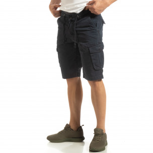 Bermude cargo pentru bărbați albastre cu elastic în talie - FASHIONMIX.RO Bermude cargo pentru bărbați albastre cu elastic în talie
