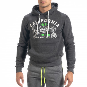 Hanorac de bărbați melanj gri cu buzunar tip marsupiu California - FASHIONMIX.RO Hanorac de bărbați melanj gri cu buzunar tip marsupiu California