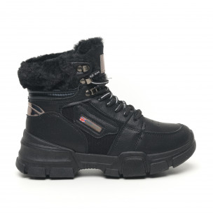 Botine sport de dama negre cu puf - FASHIONMIX.RO Botine sport de dama negre cu puf