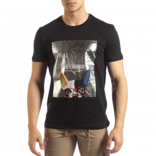 Tricou negru de bărbați cu imprimeu argintiu - FASHIONMIX.RO Tricou negru de bărbați cu imprimeu argintiu