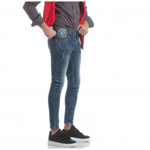 Blugi de bărbați Slim fit cu fermoare și efect șifonat - FASHIONMIX.RO Blugi de bărbați Slim fit cu fermoare și efect șifonat