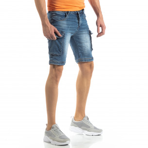 Blugi cargo scurți albaștri pentru bărbați - FASHIONMIX.RO Blugi cargo scurți albaștri pentru bărbați