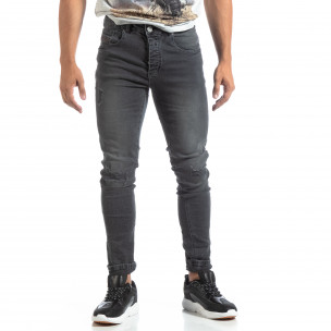 Blugi gri de bărbați Slim fit cu rupturi - FASHIONMIX.RO Blugi gri de bărbați Slim fit cu rupturi