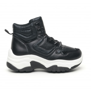 Pantofi sport înalți de dama negre tip botine - FASHIONMIX.RO Pantofi sport înalți de dama negre tip botine