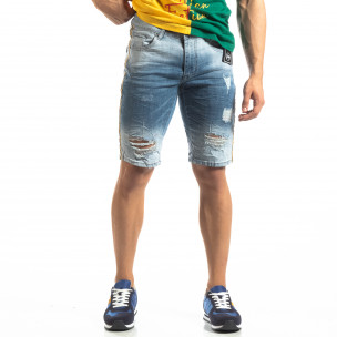 Bermude albaștri de bărbați cu rupturi și benzi - FASHIONMIX.RO Bermude albaștri de bărbați cu rupturi și benzi