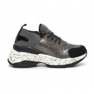 Pantofi sport de dama gri design Patchwork - FASHIONMIX.RO Pantofi sport de dama gri design Patchwork