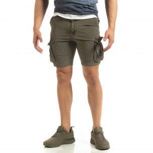 Pantaloni cargo scurți de bărbați Slim fit verde militar - FASHIONMIX.RO Pantaloni cargo scurți de bărbați Slim fit verde militar