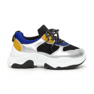 Pantofi sport de dama argintii cu părți colorate - FASHIONMIX.RO Pantofi sport de dama argintii cu părți colorate