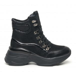 Botine sport de dama negre cu talpă voluminoasă - FASHIONMIX.RO Botine sport de dama negre cu talpă voluminoasă