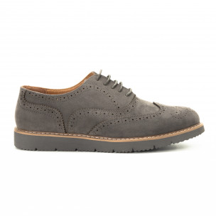 Pantofi casual Wingtip din velur gri pentru bărbați - FASHIONMIX.RO Pantofi casual Wingtip din velur gri pentru bărbați