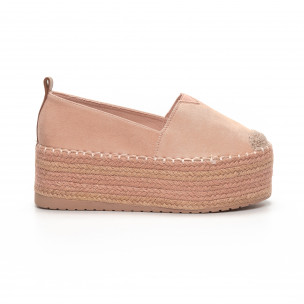Espadrile cu platforma de dama din velur roz - FASHIONMIX.RO Espadrile cu platforma de dama din velur roz