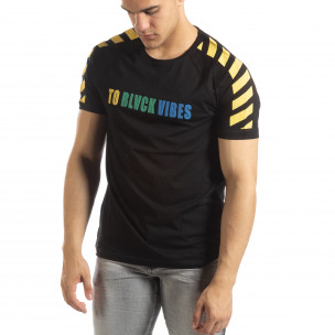 Tricou de bărbați negru cu dungi galbene - FASHIONMIX.RO Tricou de bărbați negru cu dungi galbene