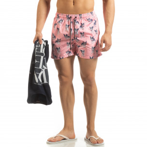 Costum de baie roz pentru bărbați motiv Puppy - FASHIONMIX.RO Costum de baie roz pentru bărbați motiv Puppy