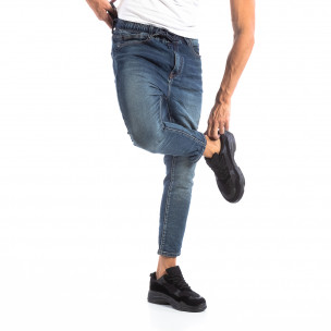 Blugi de bărbați albaștri cu elastic în talie - FASHIONMIX.RO Blugi de bărbați albaștri cu elastic în talie