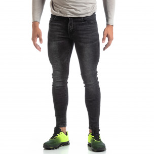 Blugi negri de bărbați Skinny cu efect decolorat - FASHIONMIX.RO Blugi negri de bărbați Skinny cu efect decolorat
