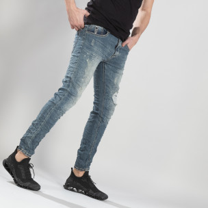 Blugi pentru bărbați cu efect decolorat și șifonat - FASHIONMIX.RO Blugi pentru bărbați cu efect decolorat și șifonat