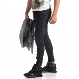 Cargo Jeans negri de bărbați stil rocker - FASHIONMIX.RO Cargo Jeans negri de bărbați stil rocker