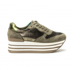 Pantofi sport cu platforma pentru dama în verde militar - FASHIONMIX.RO Pantofi sport cu platforma pentru dama în verde militar