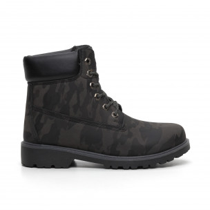 Ghete de bărbați camuflaj negru cu căptușeală - FASHIONMIX.RO Ghete de bărbați camuflaj negru cu căptușeală