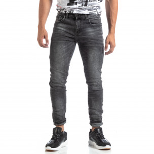 Blugi slim fit șifonați negri pentru bărbați - FASHIONMIX.RO Blugi slim fit șifonați negri pentru bărbați