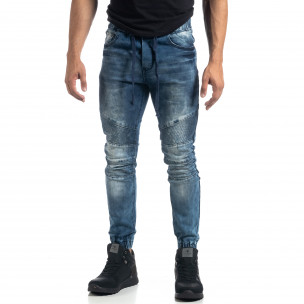Blugi de bărbați Jogger albaștri în stil Rock - FASHIONMIX.RO Blugi de bărbați Jogger albaștri în stil Rock