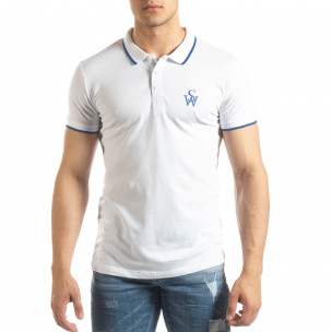 Tricou polo alb pentru bărbați cu logo - FASHIONMIX.RO Tricou polo alb pentru bărbați cu logo