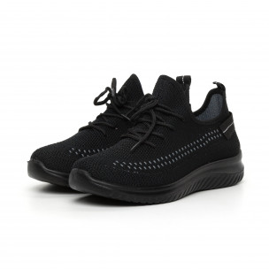 Adidași de bărbați din țesătură tehnică neagră cu decor - FASHIONMIX.RO Adidași de bărbați din țesătură tehnică neagră cu decor