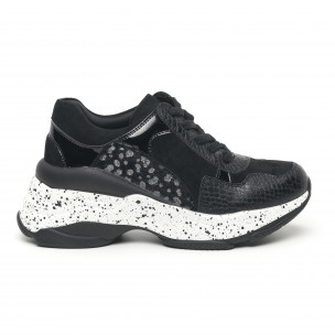 Pantofi sport de dama negri combinați - FASHIONMIX.RO Pantofi sport de dama negri combinați
