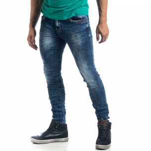 Blugi de bărbați Washed albaștri cu efect șifonat Slim fit - FASHIONMIX.RO Blugi de bărbați Washed albaștri cu efect șifonat Slim fit