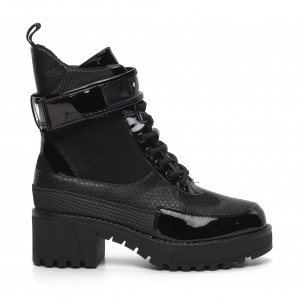 Botine de dama negre combinate - FASHIONMIX.RO Botine de dama negre combinate