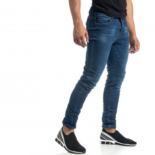 Blugi de bărbați albaștri Slim fit cu efect șifonat - FASHIONMIX.RO Blugi de bărbați albaștri Slim fit cu efect șifonat