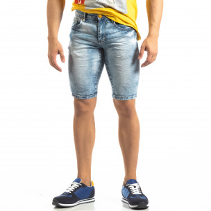 Blugi scurți de bărbați cu efect șifonat și decolorat - FASHIONMIX.RO Blugi scurți de bărbați cu efect șifonat și decolorat