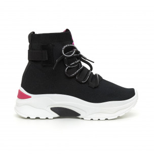 Pantofi sport de dama din țesătură neagră cu accent roz - FASHIONMIX.RO Pantofi sport de dama din țesătură neagră cu accent roz