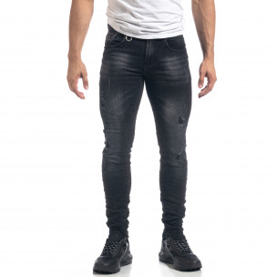 Blugi de bărbați negri Slim fit cu rupturi decorative - FASHIONMIX.RO Blugi de bărbați negri Slim fit cu rupturi decorative