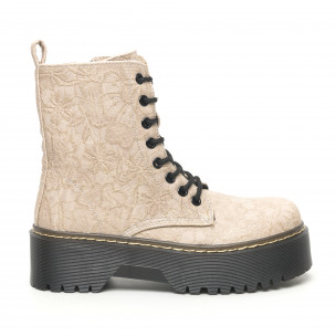 Botine de dama bej cu platformă - FASHIONMIX.RO Botine de dama bej cu platformă