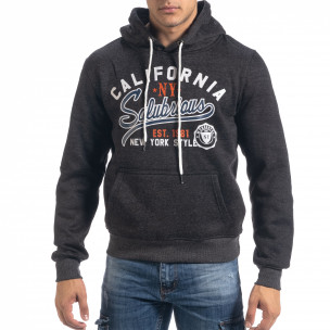 Hanorac de bărbați melanj negru cu buzunar tip marsupiu California - FASHIONMIX.RO Hanorac de bărbați melanj negru cu buzunar tip marsupiu California