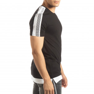Tricou de bărbați negru cu margine albă - FASHIONMIX.RO Tricou de bărbați negru cu margine albă