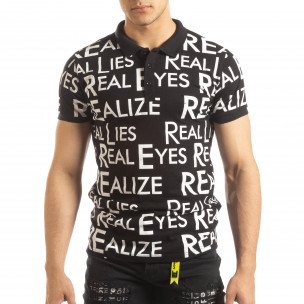 Tricou polo de bărbați negru cu inscripții - FASHIONMIX.RO Tricou polo de bărbați negru cu inscripții
