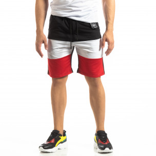 Pantaloni scurți sport negri de bărbați cu alb și roșu - FASHIONMIX.RO Pantaloni scurți sport negri de bărbați cu alb și roșu