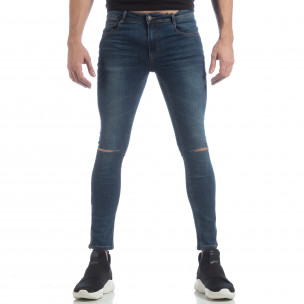 Blugi Skinny de bărbați albaștri cu fermoare - FASHIONMIX.RO Blugi Skinny de bărbați albaștri cu fermoare
