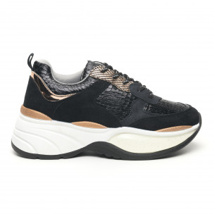Pantofi sport voluminoși de dama șagrin în negru - FASHIONMIX.RO Pantofi sport voluminoși de dama șagrin în negru