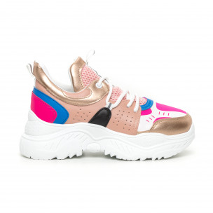 Pantofi sport de dama Chunky roz și albastru - FASHIONMIX.RO Pantofi sport de dama Chunky roz și albastru
