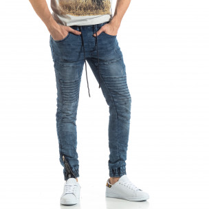 Jogger Jeans albastru pentru bărbați stil Rocker - FASHIONMIX.RO Jogger Jeans albastru pentru bărbați stil Rocker