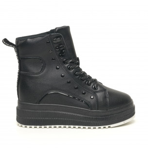 Botine sport de dama negre tip teniși înalți - FASHIONMIX.RO Botine sport de dama negre tip teniși înalți