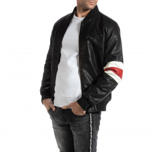 Geacă neagră Bomber din piele ecologica pentru bărbați - FASHIONMIX.RO Geacă neagră Bomber din piele ecologica pentru bărbați