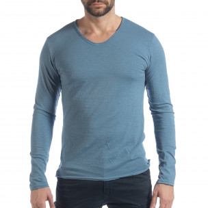 Bluză în albastru V-neck pentru bărbați - FASHIONMIX.RO Bluză în albastru V-neck pentru bărbați