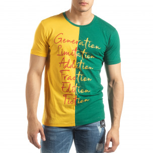 Tricou de bărbați în verde și galben cu imprimeu - FASHIONMIX.RO Tricou de bărbați în verde și galben cu imprimeu