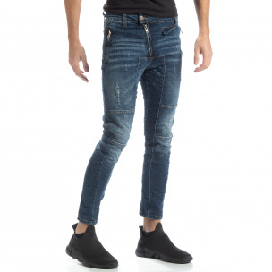 Blugi albaștri Biker style pentru bărbați - FASHIONMIX.RO Blugi albaștri Biker style pentru bărbați